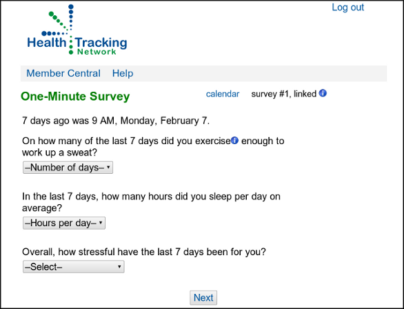 screenshot of a One-Minute Survey
